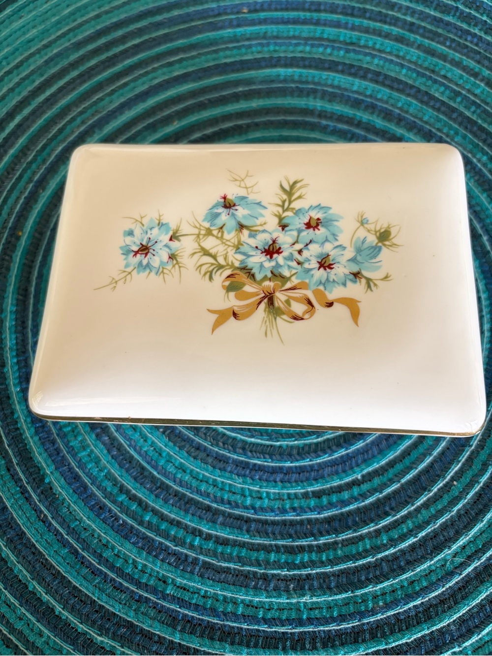 Blue Floral Boquet Trinket Box by Aynsley, England. Bone China. Vintage